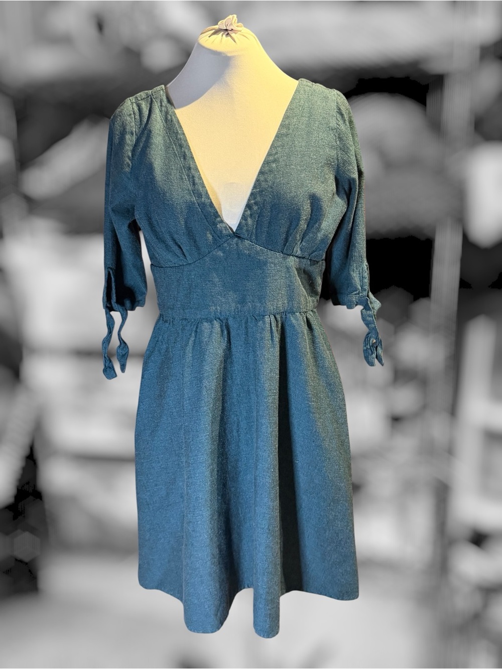 Mata Traders Teal V-Neck Midi Dress with Tie Sleeves